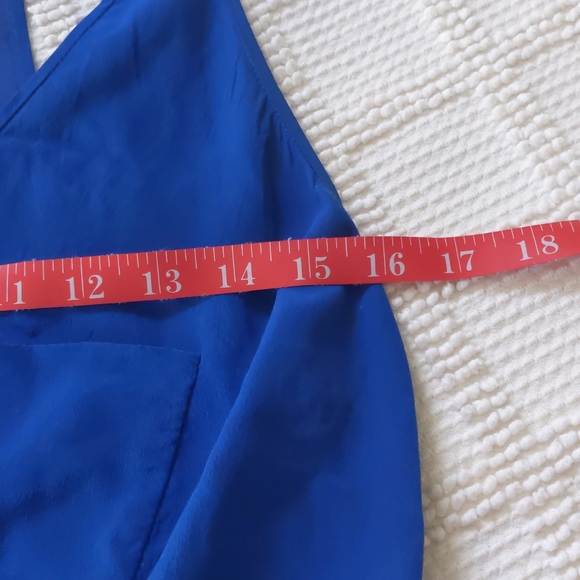 Wilfred Aritzia blue silk open back sleeveless stretch elastic waist mini dress - Picture 8 of 14